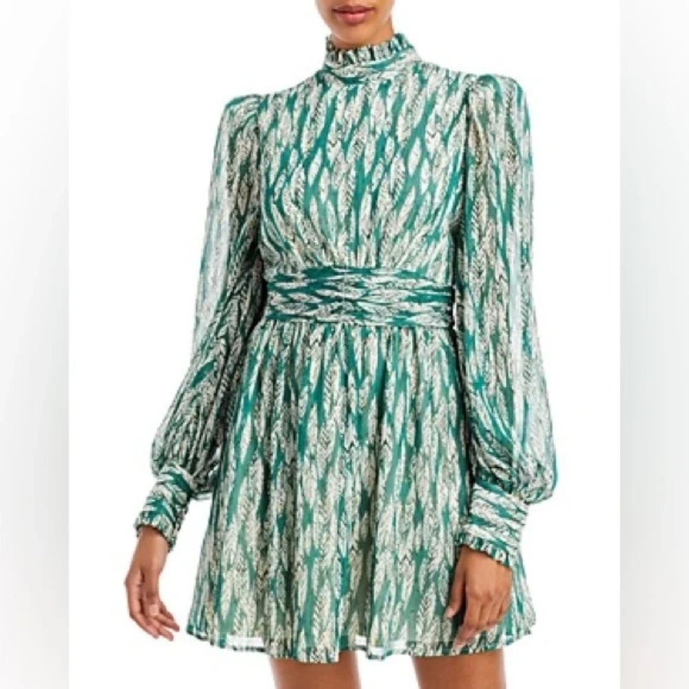 Aqua Green and White Patterned Mini Dress